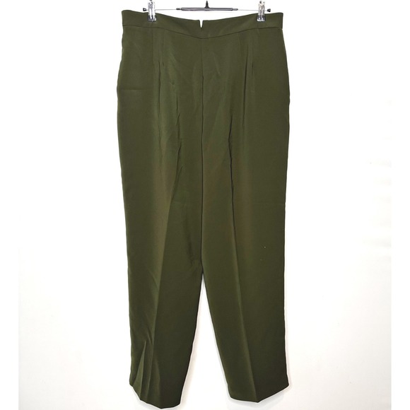 Vintage Savion Womens Dark Olive Green Pleated Trousers Size 18 Tapered Leg - Picture 6 of 8